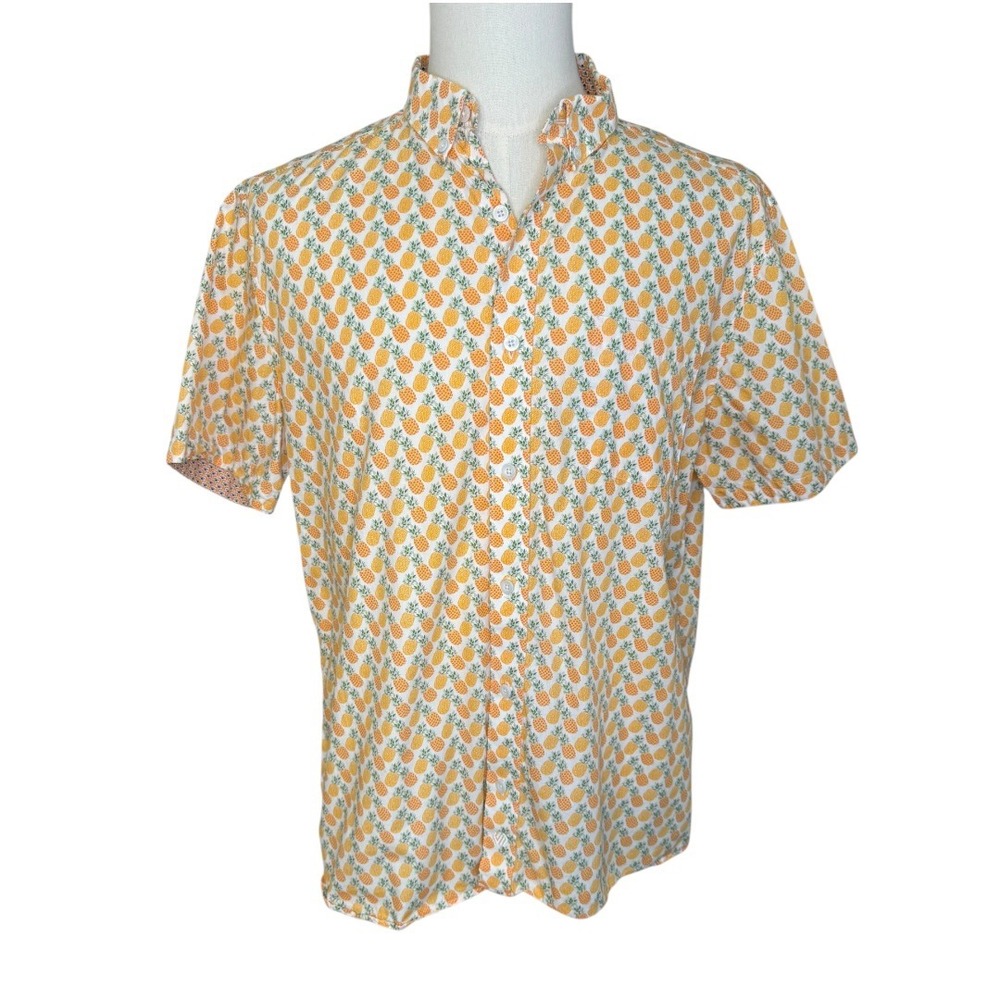 Johnston & Murphy Mens Large Pineapple Print Short Sleeve Button‎ Down Shirt